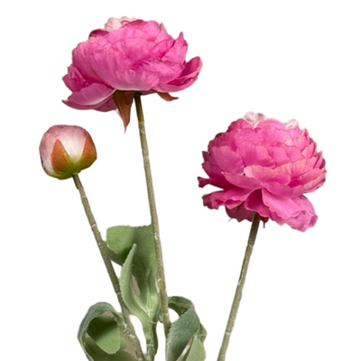 52cm Artificial 3 Head Ranunculus Flower Spray – Fuchsia Pink