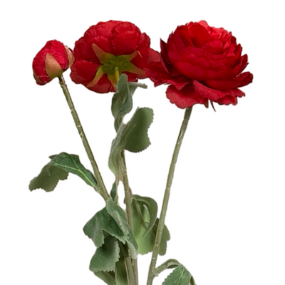 52cm Artificial 3 Head Ranunculus Flower Spray – Red