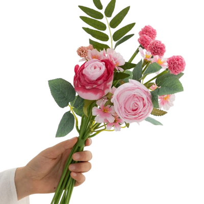 34cm Artificial Mixed Rose Flower Vase Bouquet – Two Tone Pink & Fuchsia