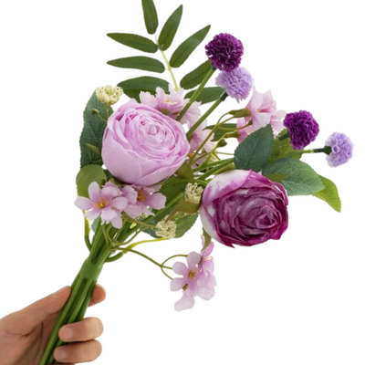 34cm Artificial Mixed Rose Flower Vase Bouquet – Two Tone Purple