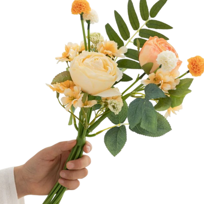 34cm Artificial Mixed Rose Flower Vase Bouquet – Peach/Orange