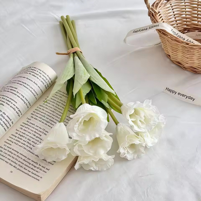 38cm Artificial Double Tulip Bunch – 7 Heads – White