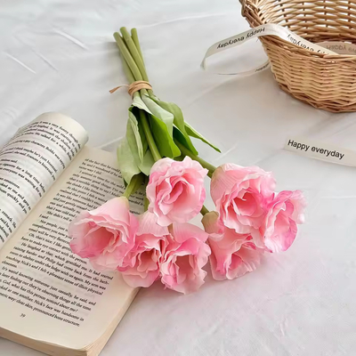 38cm Artificial Double Tulip Bunch – 7 Heads – Pink
