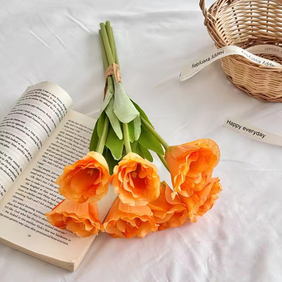 38cm Artificial Double Tulip Bunch – 7 Heads – Orange