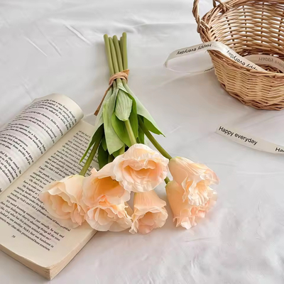 38cm Artificial Double Tulip Bunch – 7 Heads – Peach