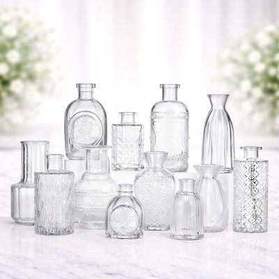 Clear Glass Bud Vase Set – 12pcs (3 Sizes)