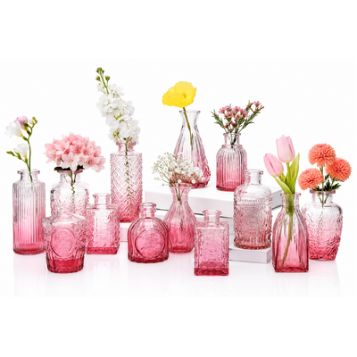 Pink Glass Bud Vase Set – 12pcs (3 Sizes)