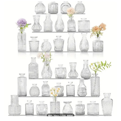 Clear Glass Bud Vase Set of 36 – Mixed Sizes
