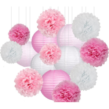 15pcs Pink/White Paper Party Lantern Decoration Set