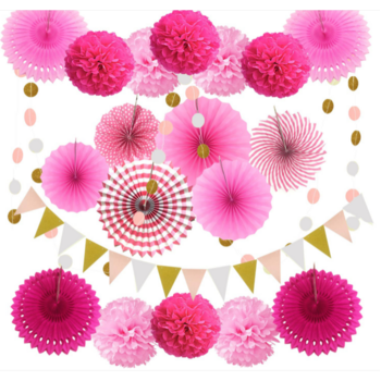 20pcs  Pink/Fushia Paper Party Lantern Decoration Set