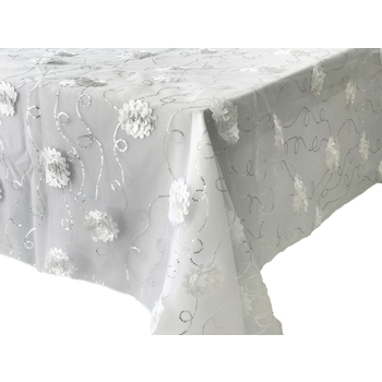 thumb_White Flower Silver Sequin Embroidery Table Square Overlay 228cm