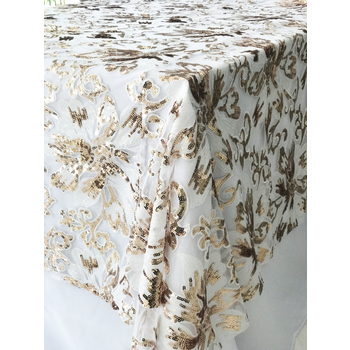 Gold Sequin Floral  Table Square Overlay 228cm