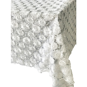 White Flower Silver Sequin Table Square Overlay 228cm
