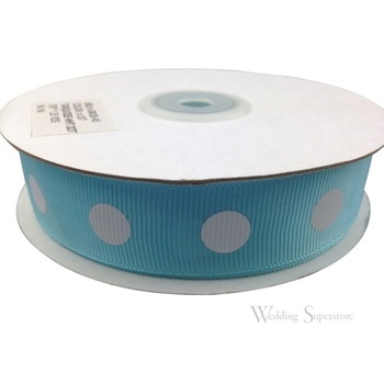 7/8 inch Polka Dot Ribbon - 25yds - Turquoise White Spot
