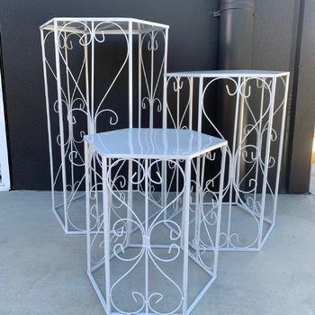3pc Set - Large White Pentagon  Flower/Centerpiece Stands (High freight Charges as Exceptionally Bulky Items)