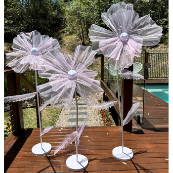 Set of 3 Pink Giant Organza Flower Stands - 1.7m, 1.4m, 1.2m