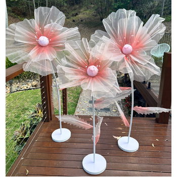 Set of 3 Peach Giant Organza Flower Stands - 1.7m, 1.4m, 1.2m