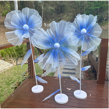 Set of 3 Mist Blue Giant Organza Flower Stands - 1.7m, 1.4m, 1.2m