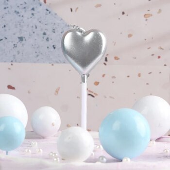 1 x  Silver Heart Birthday Cake Candle