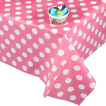 137x275cm Pink-White Polka Dot Plastic Party Tablecloth