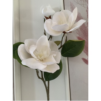 80cm White 3 Head Magnolia Stem