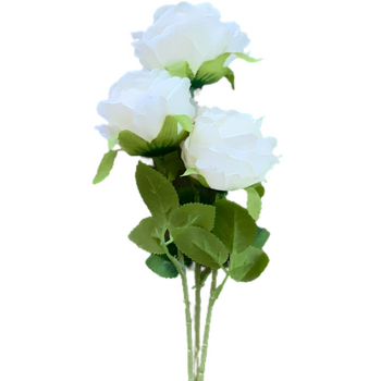 65cm - 3 Head Rose Flower Stem - White