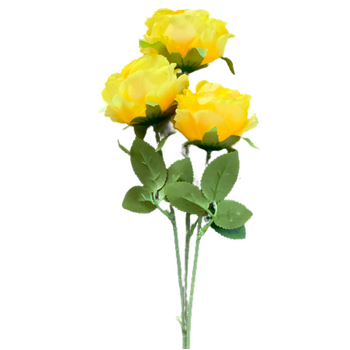 65cm - 3 Head Rose Flower Stem - Yellow