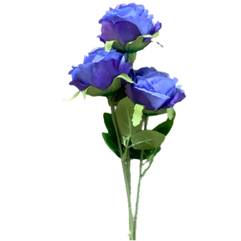 65cm - 3 Head Rose Flower Stem - Purple/Violet