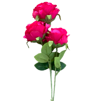 65cm - 3 Head Rose Flower Stem - Fushia