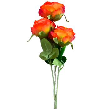 65cm - 3 Head Rose Flower Stem - Orange