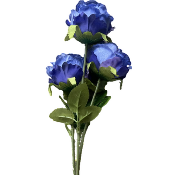 65cm - 3 Head Rose Flower Stem - Blue