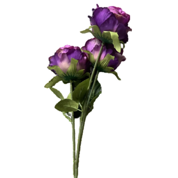 65cm - 3 Head Rose Flower Stem - Violet