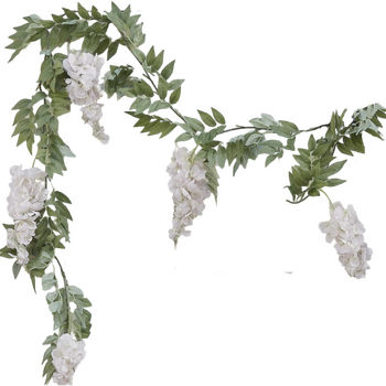 150cm White  Deluxe Wisteria Flower Garland - 5 Heads