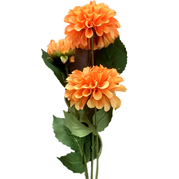 75cm - 3 Head Dahlia Flower Stem - Orange