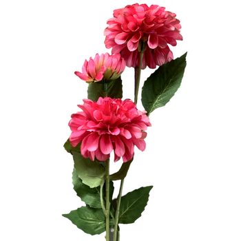 75cm - 3 Head Dahlia Flower Stem - Fushia
