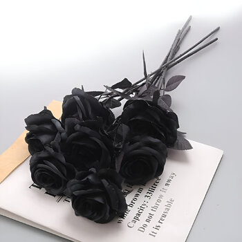 48cm - Single Stem Open Rose - Black