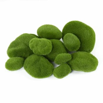 10pcs Set of Faux Green Moss Rocks - Assorted Sizes