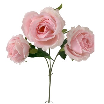 65cm - 3 Head Rose Flower Stem - Soft Pink