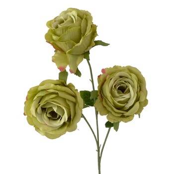 65cm - 3 Head Rose Flower Stem - Sage Green