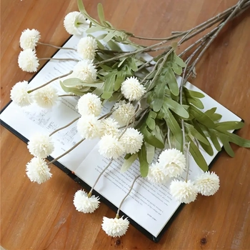 52cm - White Mini Artificial Chrysanthemum Pom Stem