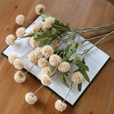 52cm - Beige Mini Artificial Chrysanthemum Pom Stem