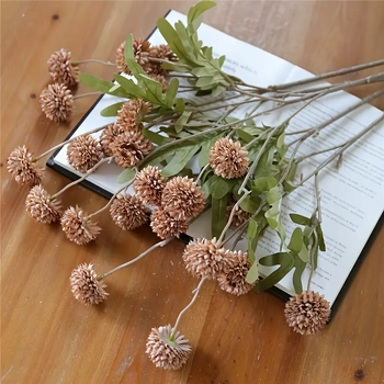 52cm - Soft Brown Mini Artificial Chrysanthemum Pom Stem