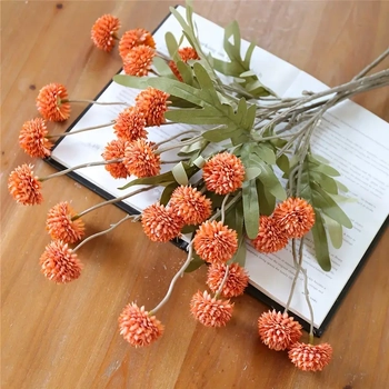 52cm - Burnt Orange Mini Artificial Chrysanthemum Pom Stem