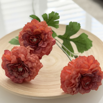 70cm Burnt Orange Artificial Ranunculus Flower Stem – 3 Head