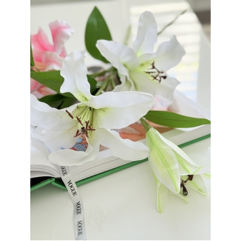 Artificial 3 Head Lily Stem - White - 75cm