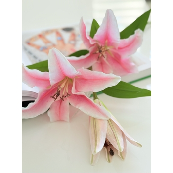 Artificial 3 Head Lily Stem -  Pink - 75cm 