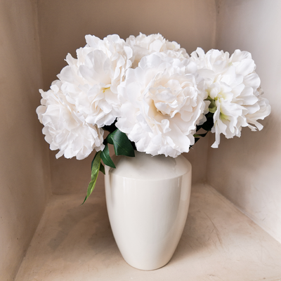 9 Head Large White/Cream Peony Bush – Artificial Peony Flowers 45cm