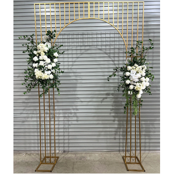 Artificial Wedding Arch Floral Arrangement Set – Large 2-Piece White Rose, Orchid & Greenery Display