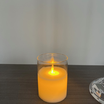 7.5x10cm LED Pillar Candle in Glass Vase - Flickering Flame