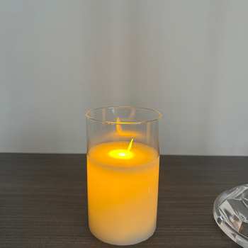 7.5x12.5cm LED Pillar Candle in Glass Vase - Flickering Flame